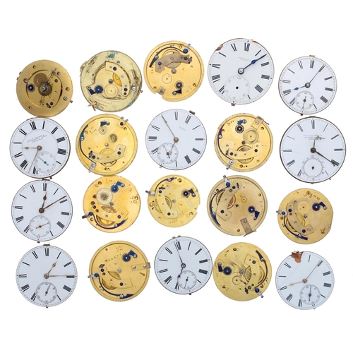 788 - Twenty fusee lever pocket watch movements principally for repair to include makers Will'm Holmes; H.... 