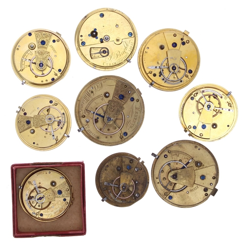 790 - Nine fusee lever pocket watch movements (six for repair)