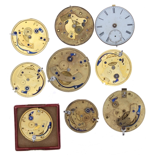 790 - Nine fusee lever pocket watch movements (six for repair)