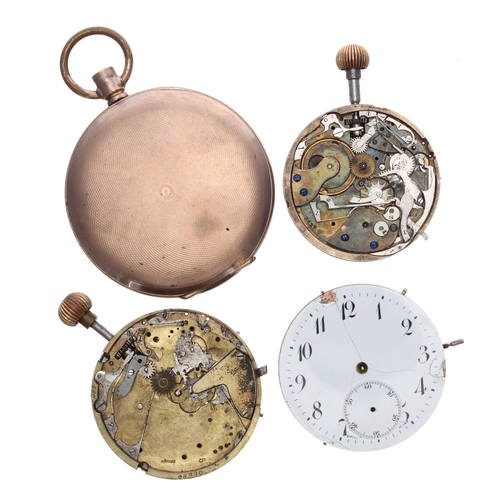 799 - Three repeating pocket watch movements for spares or repair; together with a gold plated hunter repe... 