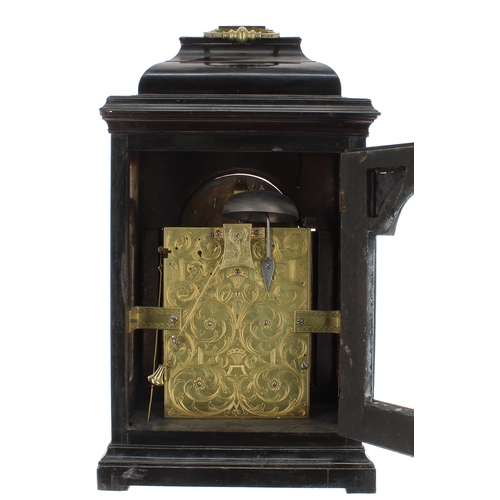 1230 - English ebonised double fusee verge bracket clock, the 7