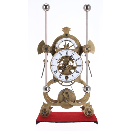 1262 - Brass grasshopper action single fusee skeleton clock, the 4