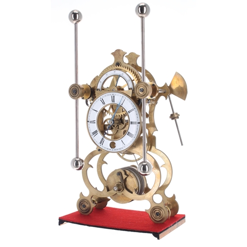 1262 - Brass grasshopper action single fusee skeleton clock, the 4