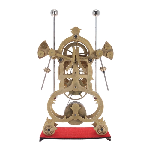 1262 - Brass grasshopper action single fusee skeleton clock, the 4