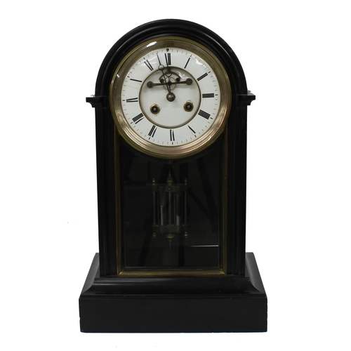 1265 - French black marble two train mantel clock, the movement with outside countwheel and striking on a b... 