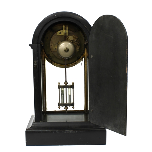 1265 - French black marble two train mantel clock, the movement with outside countwheel and striking on a b... 