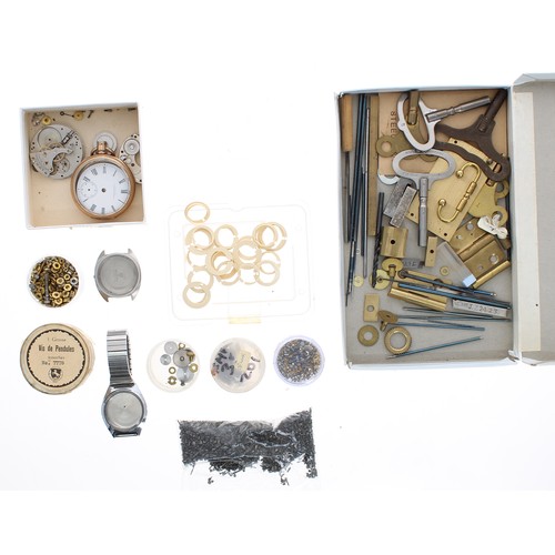 679 - Tin of assorted wristwatch spares and accessories to include a Tissot watch case, disassembled Walth... 