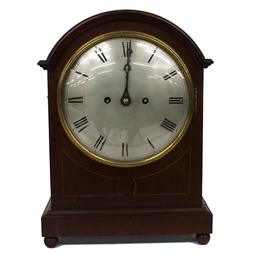 1237 - Mahogany double fusee mantel clock striking the hours and quarters on five gongs, the movement with ... 