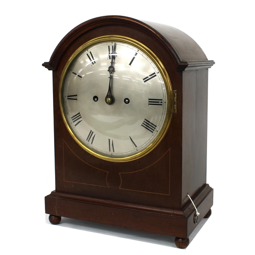 1237 - Mahogany double fusee mantel clock striking the hours and quarters on five gongs, the movement with ... 