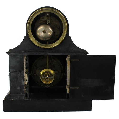 1255 - Good French black marble two train calendar mantel clock striking on a bell, the 5.25