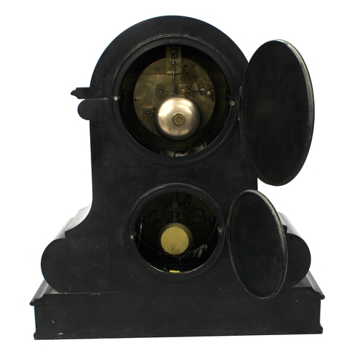 1256 - Good French black marble two train calendar mantel clock striking on a bell, the 5.5