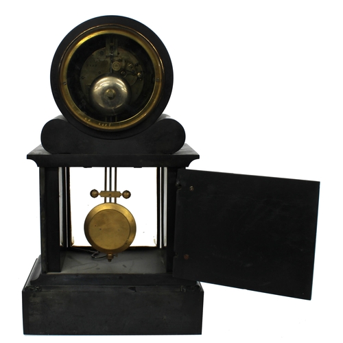 1271 - Good French black and green marble drumhead two train mantel clock, the S. Marti movement with outsi... 