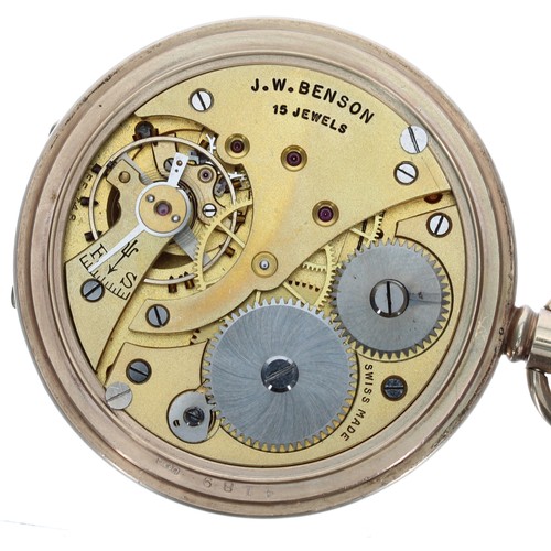 274 - J.W. Benson 9ct lever half hunter pocket watch with an Albert watch chain, the watch hallmarked Lond... 