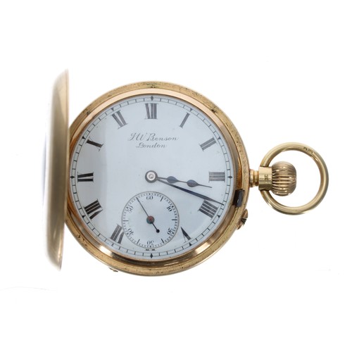 253 - J.W. Benson 18ct lever half hunter pocket watch, London 1926, the 'bank' three-quarter signed moveme... 