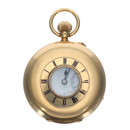 253 - J.W. Benson 18ct lever half hunter pocket watch, London 1926, the 'bank' three-quarter signed moveme... 