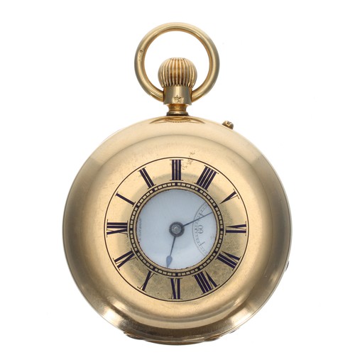 310 - J.W. Benson Victorian 18ct lever half hunter pocket watch, London 1876, signed three-quarter plate m... 