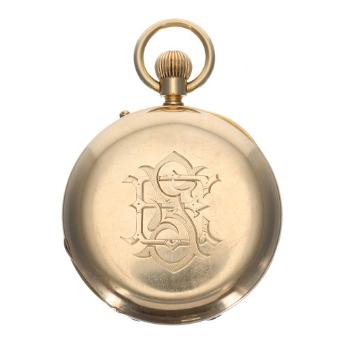 310 - J.W. Benson Victorian 18ct lever half hunter pocket watch, London 1876, signed three-quarter plate m... 