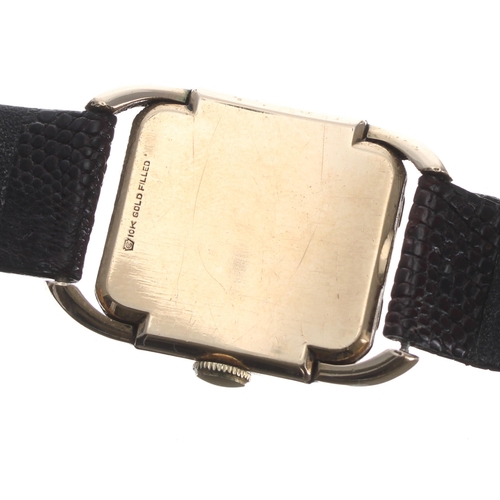 199 - Elgin 10k gold filled gentleman's wristwatch, rectangular signed silvered dial with Arabic numerals ... 