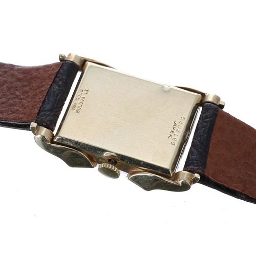 142A - Bulova 9ct rectangular gentleman's wristwatch, rectangular silvered chequered dial with gilt applied... 