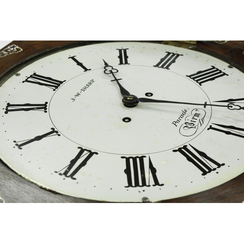 1283 - Rosewood and mother of pearl inlaid double fusee drop dial wall clock signed J-W-Sharp, Parade, Birm... 