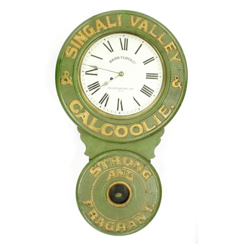 1284 - American advertising single train drop dial wall clock signed Baird Clock Co. Plattsburg N.Y., no. 1... 