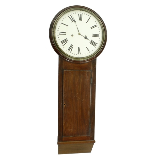 1291 - Good mahogany two train trunk dial wall clock, the 16