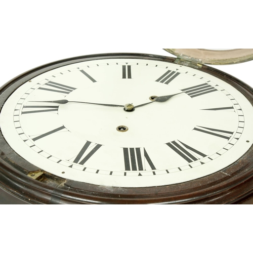 1291 - Good mahogany two train trunk dial wall clock, the 16