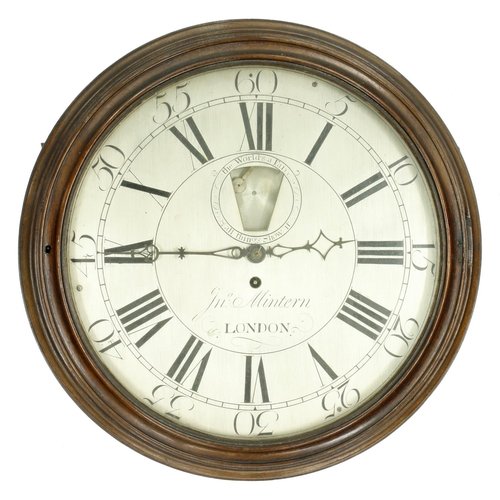 1297 - Good early English mahogany single fusee wall dial clock, the 15