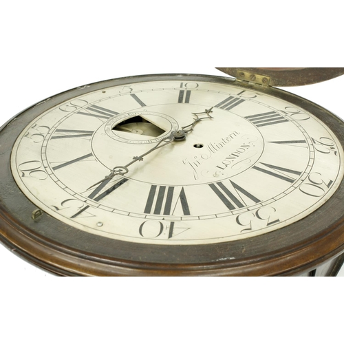 1297 - Good early English mahogany single fusee wall dial clock, the 15