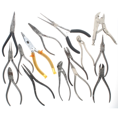 822 - Quantity of assorted pliers, cutters and grips from a watchmakers workshop (15)