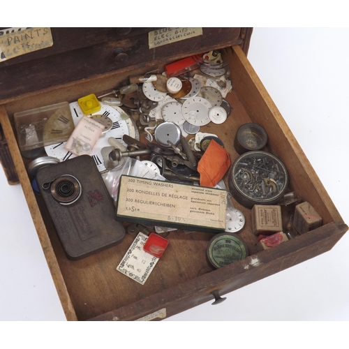 825 - Wooden six drawer watchmaker's chest with assorted contents, 11.25