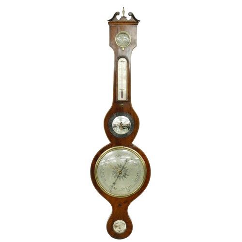 1085 - Mahogany five glass wheel barometer signed Negretti & Zambra, 11 Hatton Garden, London, the prin... 