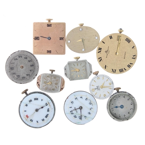 654 - Selection of wristwatch movements to include two Rolex, two Rolco, Universal, Chopard & Cie, thr... 