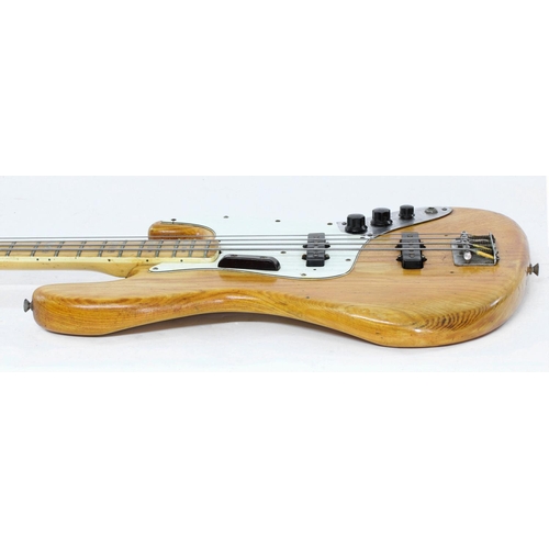 91 - 1974 Fender Jazz Bass guitar, made in USA, ser. no. 6xxxx7; Body: natural finish, relacquered/varnis... 