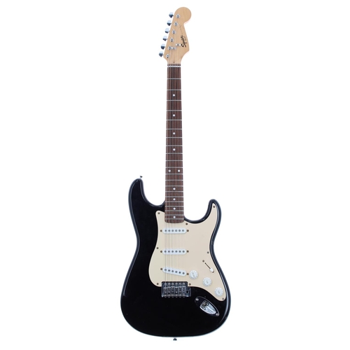 107 - Squier by Fender Bullet Strat electric guitar; Body: black finish, finish loss blemishes, further mi... 