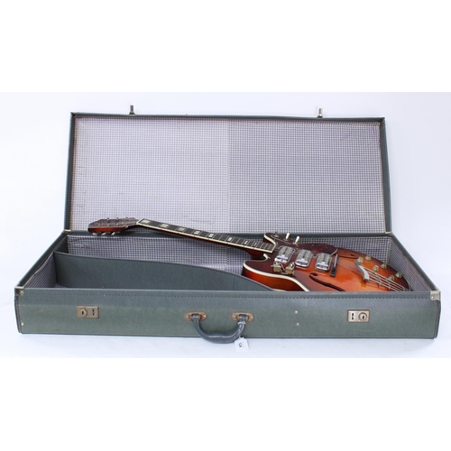 124 - 1964 Harmony H77 semi-hollow body electric guitar, made in USA, ser. no. 3xx2; Body: cherry sunburst... 