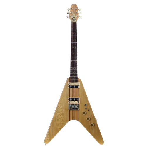 149 - 1980s Kay Flying V electric guitar; Body: natural finish, buckle wear and scratches to the back, fur... 