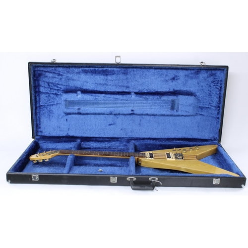 149 - 1980s Kay Flying V electric guitar; Body: natural finish, buckle wear and scratches to the back, fur... 