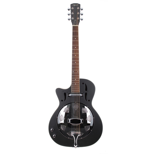 162 - Ozark 3515E left-handed electric resonator guitar; Finish: satin black; Neck: good; Fretboard: rosew... 