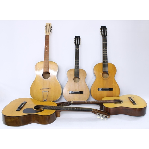 176 - Five various vintage smaller bodied steel string acoustic guitars to include a Tatra Old Timer, a Mu... 