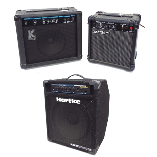 626 - Kustom KBA20 bass guitar amplifier, boxed; together with a Watson XL10 guitar amplifier and a Hartke... 