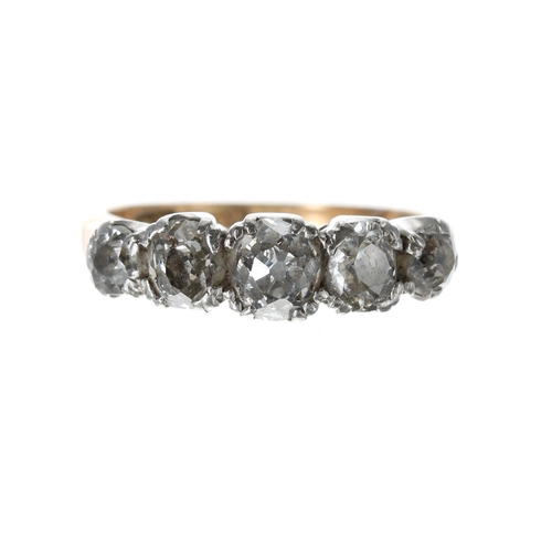 465 - 18ct and platinum old-cut diamond five stone ring, 1.40ct approx in total, clarity SI, colour I/J, w... 