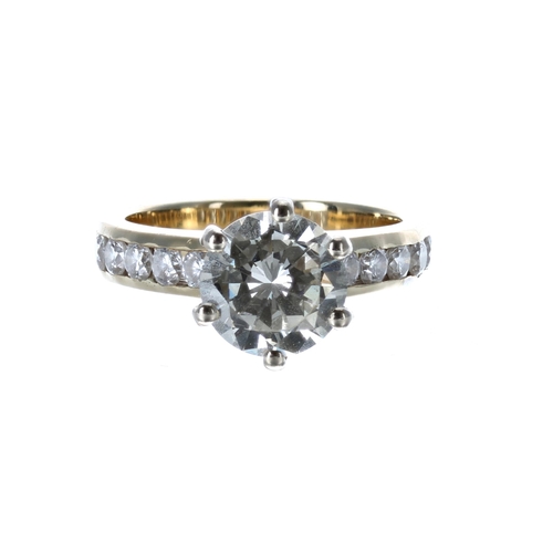 467 - Good 18ct yellow gold solitaire diamond ring with set shoulders, the centre diamond 1.60ct approx, c... 