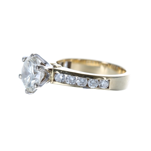 467 - Good 18ct yellow gold solitaire diamond ring with set shoulders, the centre diamond 1.60ct approx, c... 