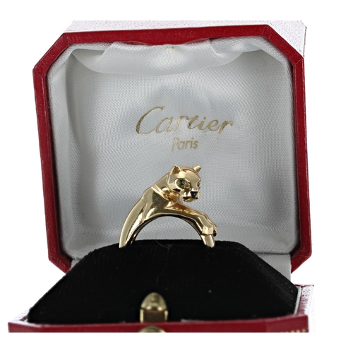 470 - Cartier Panthére 18ct yellow gold ring set with onyx and Tsavorite garnet, signed Cartier London, no... 