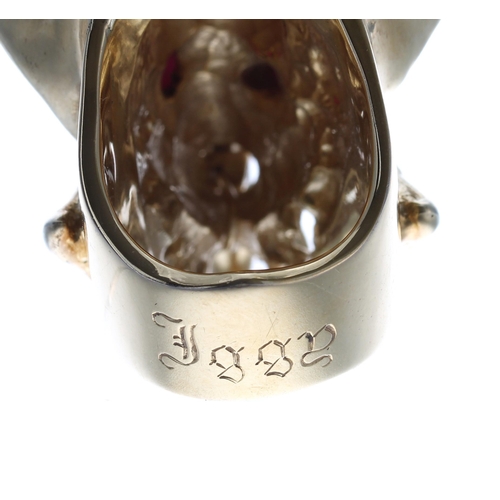 478 - 18ct yellow gold Triceratops head ring signed Iggy, set with gem cabouchon eyes and diamonds,  96.8g... 