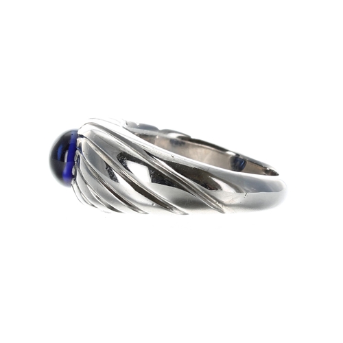 480 - 18ct white gold cabouchon sapphire ring, 1.70ct approx, 11.68gm, width 10mm, ring size P/Q (3944)... 