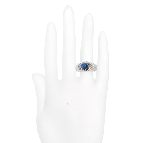 480 - 18ct white gold cabouchon sapphire ring, 1.70ct approx, 11.68gm, width 10mm, ring size P/Q (3944)... 