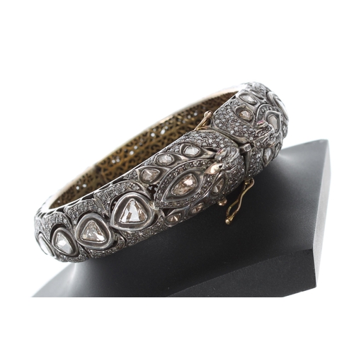 493 - Attractive rose diamond hinged peacock design bangle, 60gm, width 18mm (u00100125)