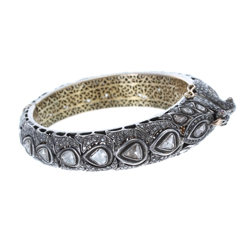 493 - Attractive rose diamond hinged peacock design bangle, 60gm, width 18mm (u00100125)